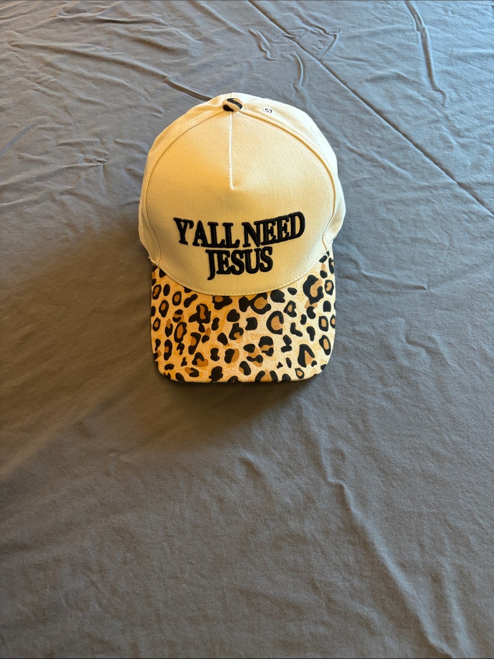 YALL NEED JESUS Kids Cap with Leopard Brim - Cream
